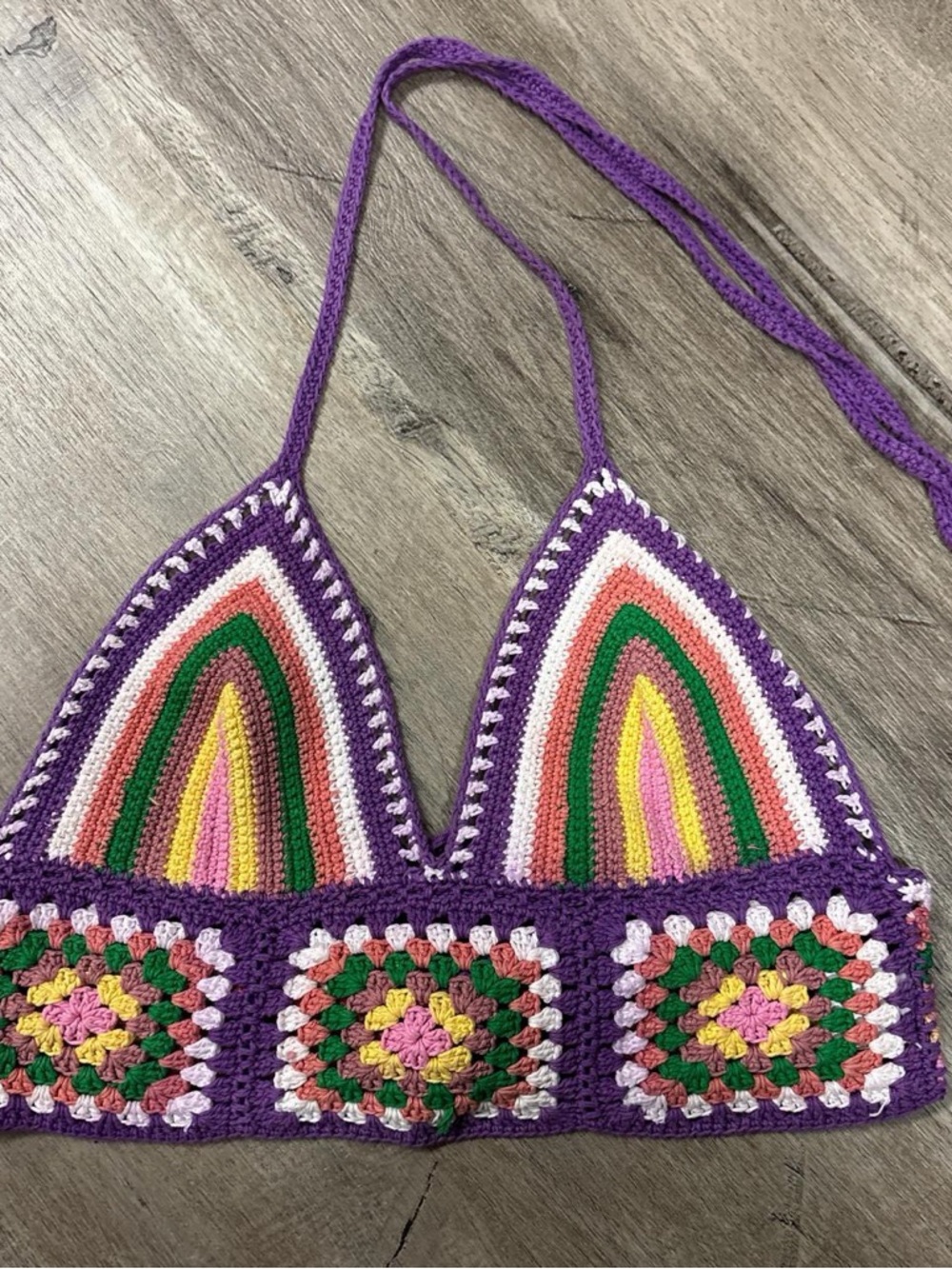 Handmade Crochet Rainbow Bralette - Purple Base